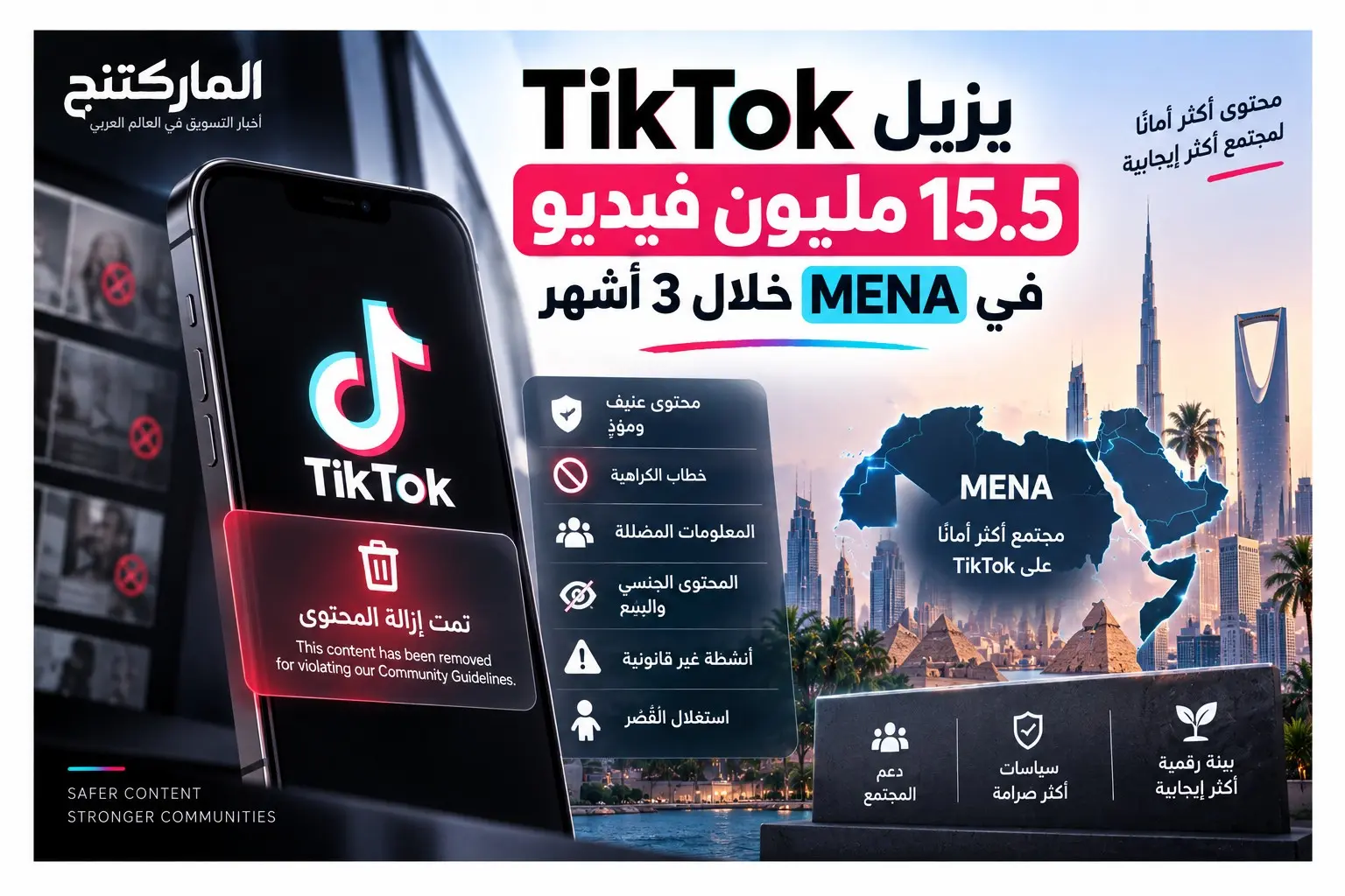 TikTok يزيل 15.5 مليون فيديو في MENA خلال 3 أشهر